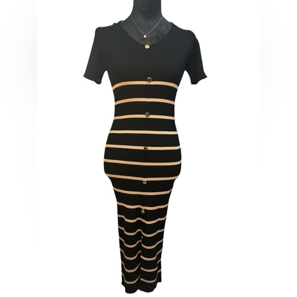 Black and Tan Striped Maxi Dress-NWT - Picture 1 of 9